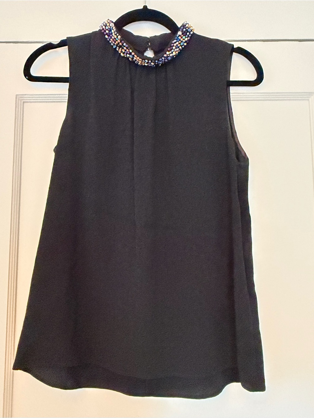 Sandro Black Sleeveless Beaded Collar Camisole